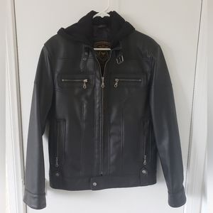 Men small (regular) leather jacket with detachable hood
